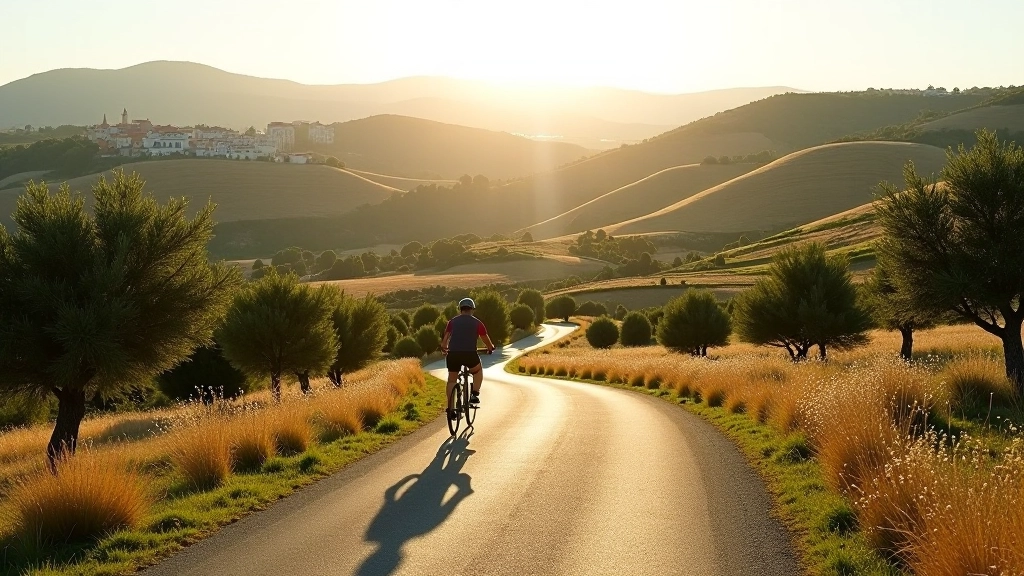Map view of a cycling route through the Alentejo region showing marked paths, villages, and elevation changes
